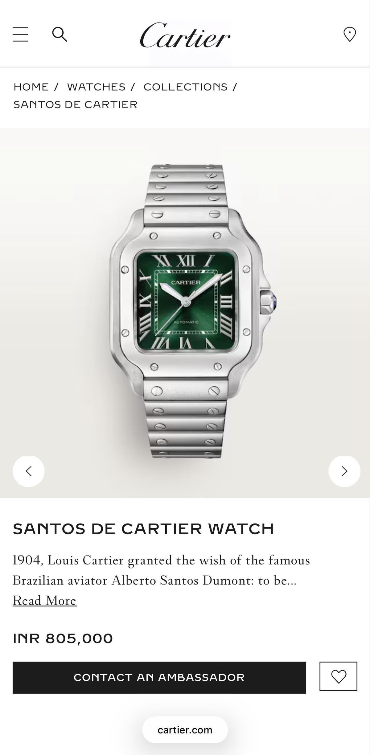 Car-tier Santos Green Dial – Silver Bracelet & Green Leather Strap