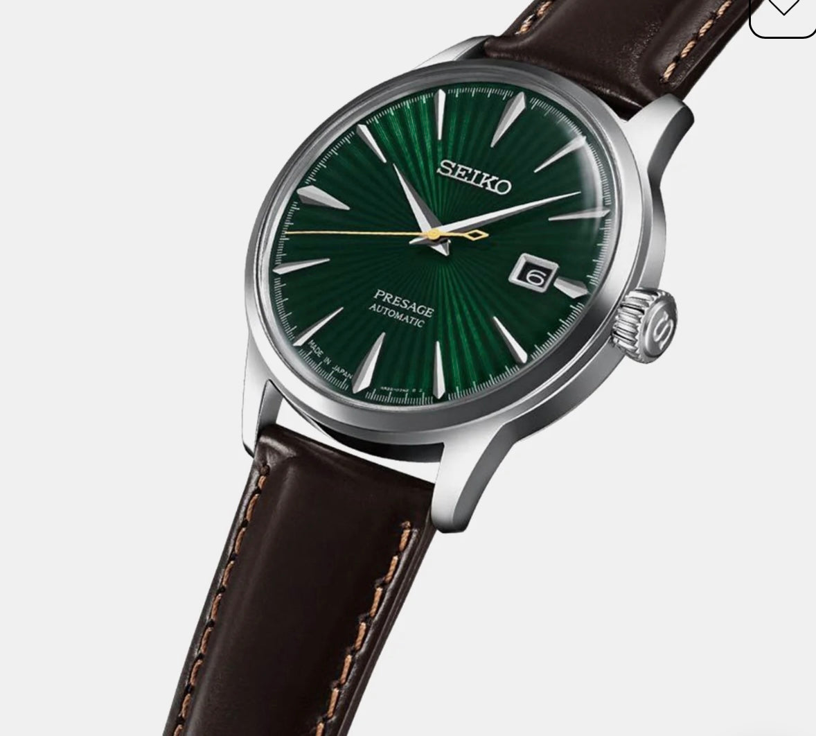 SEIKO PRESAGE AUTOMATIC GREEN DIAL LEATHER WATCH