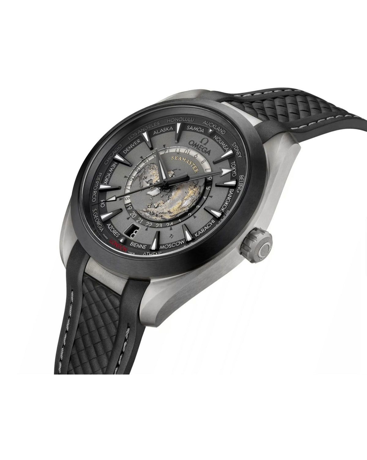 OMEGA Seamaster Aqua Terra 150M Worldtimer 43mm – Titanium, Grey Worldtimer Dial & Black Rubber Strap
