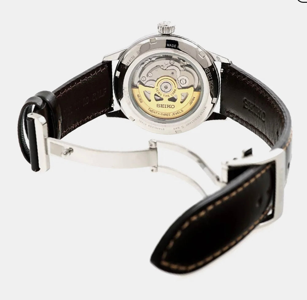 SEIKO PRESAGE AUTOMATIC GREEN DIAL LEATHER WATCH
