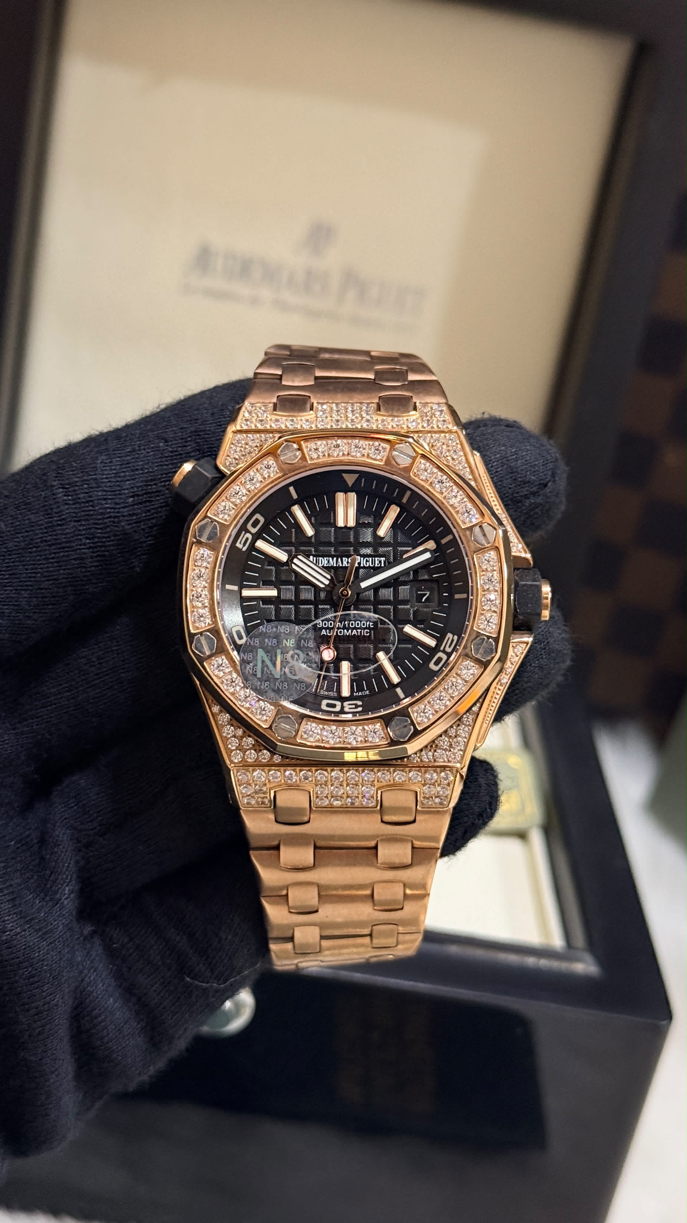 Luxury Rose Gold Iced-Out Automatic Watch for Men