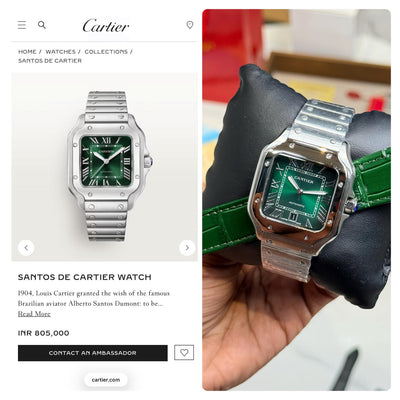 Car-tier Santos Green Dial – Silver Bracelet & Green Leather Strap