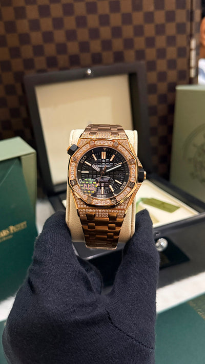 Luxury Rose Gold Iced-Out Automatic Watch for Men