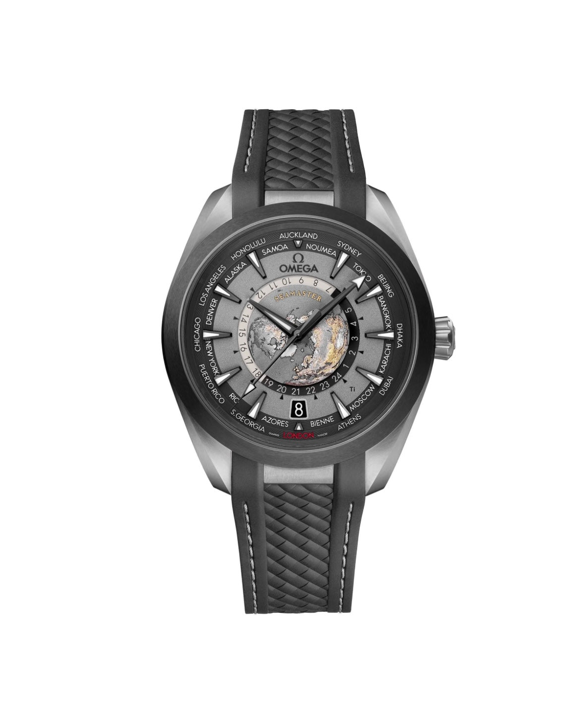 OMEGA Seamaster Aqua Terra 150M Worldtimer 43mm – Titanium, Grey Worldtimer Dial & Black Rubber Strap