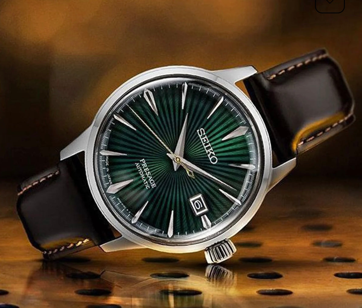 SEIKO PRESAGE AUTOMATIC GREEN DIAL LEATHER WATCH