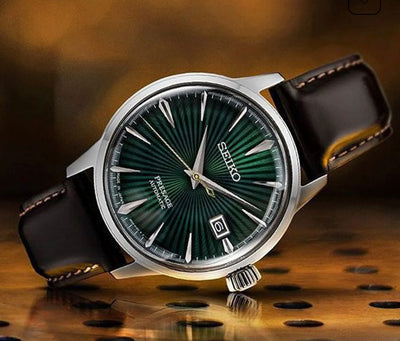 SEIKO PRESAGE AUTOMATIC GREEN DIAL LEATHER WATCH