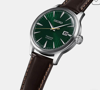 SEIKO PRESAGE AUTOMATIC GREEN DIAL LEATHER WATCH
