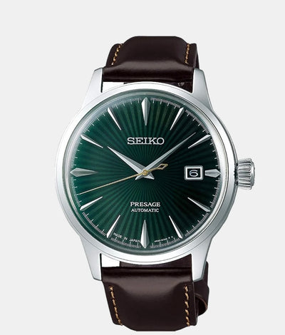 SEIKO PRESAGE AUTOMATIC GREEN DIAL LEATHER WATCH