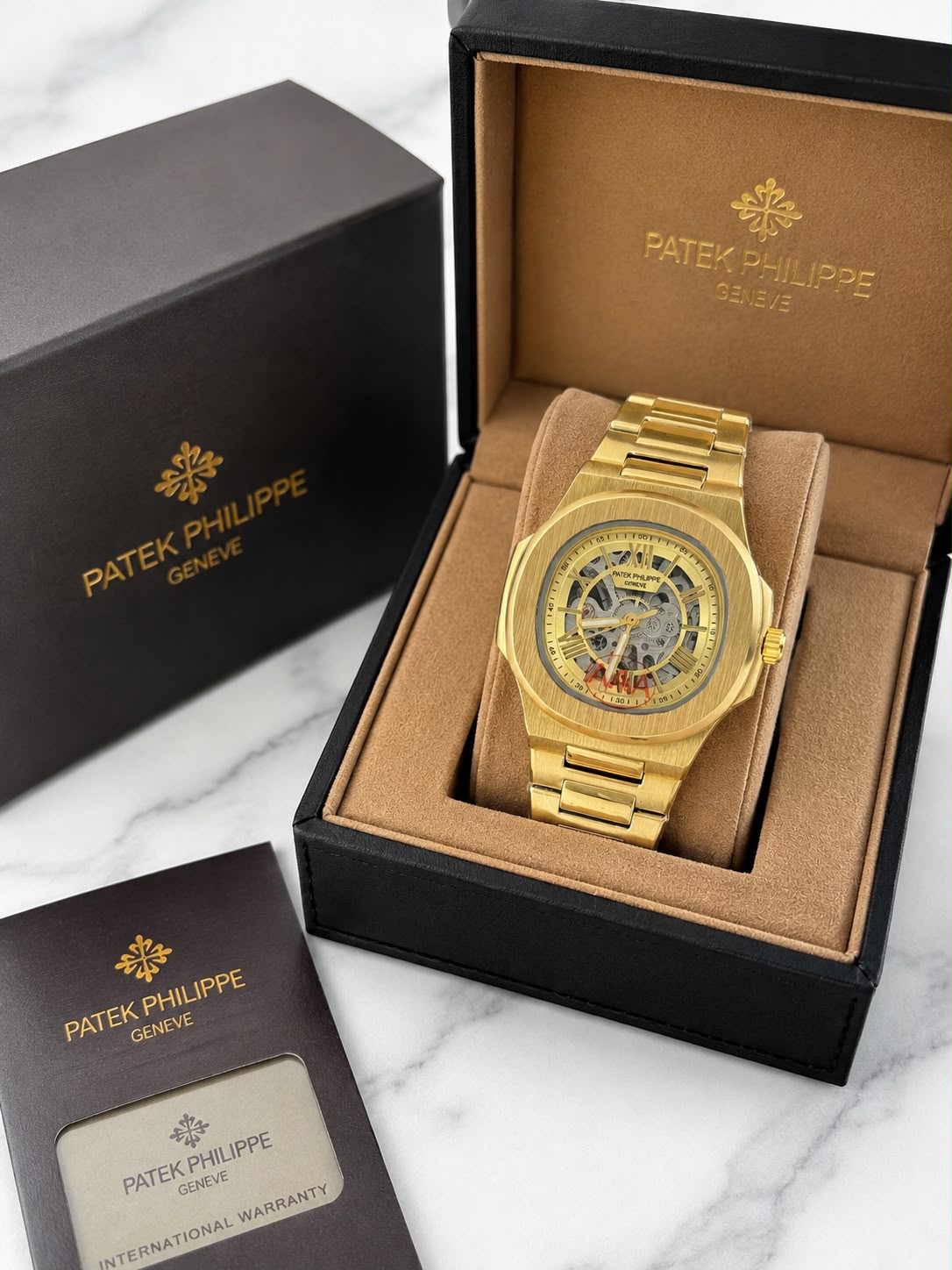 Patek Philippe Rose Gold Skeleton Dial Luxury Watch for Men