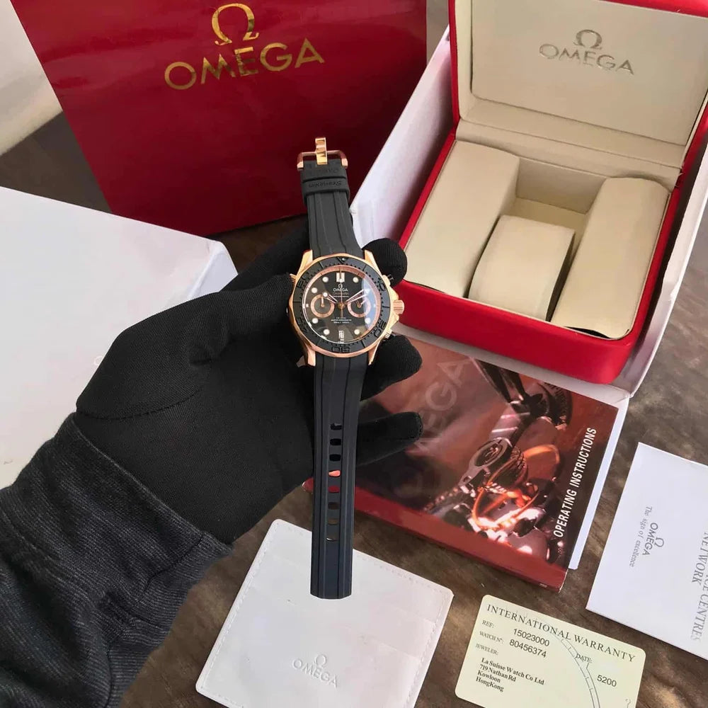 Omega Seamster 300m Co-Axial Chronograph Japanese Black Rubber Strap Mens Watch