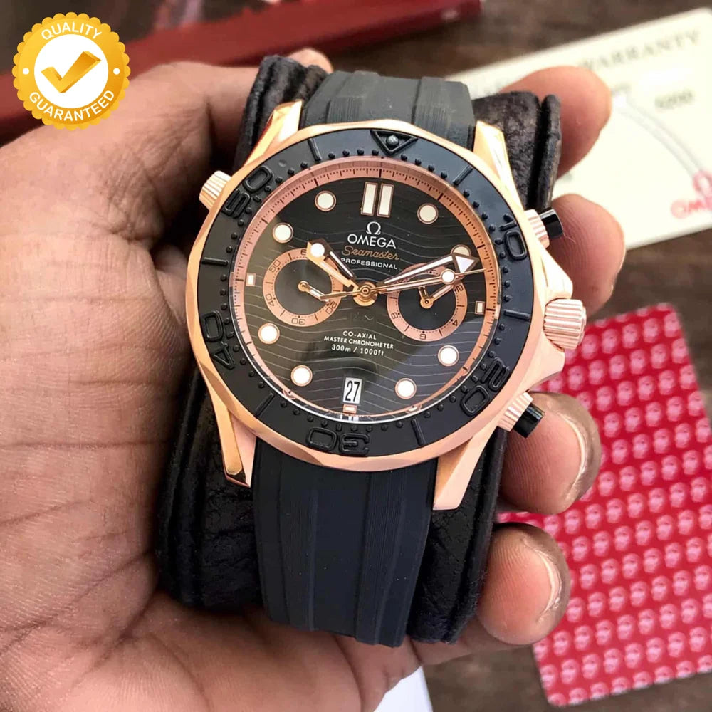 Omega Seamster 300m Co-Axial Chronograph Japanese Black Rubber Strap Mens Watch
