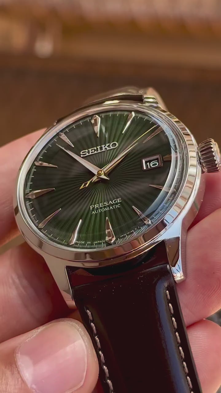 SEIKO PRESAGE AUTOMATIC GREEN DIAL LEATHER WATCH